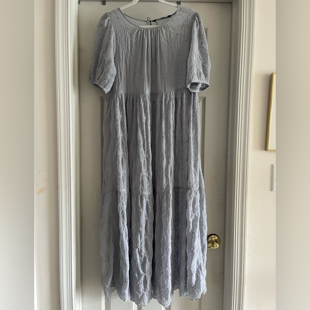 Zara Sheer Purple Gray Elegant Lace Maxi Dress Size L
